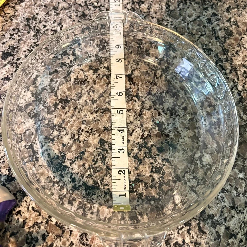 Vintage Clear Glass Scalloped Pie Dish Round Baking Pan with Handles 9.5 Inch